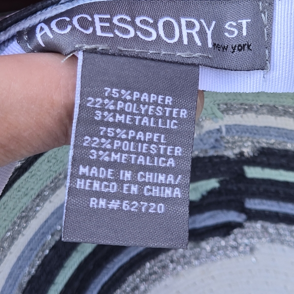 Accessory Street Aqua Mist Wide Brim Sun Hat Metallic Stripe Floppy Hat - Picture 9 of 12